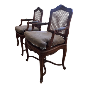 Late 20th Century Pair of Louis XV–Style Caned Back Armchairs