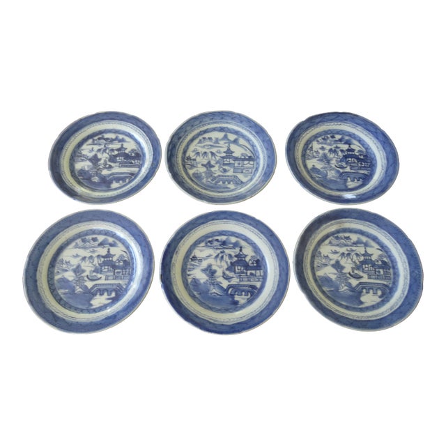 19th Century Chinese Export Canton Plates- Set of 6 For Sale