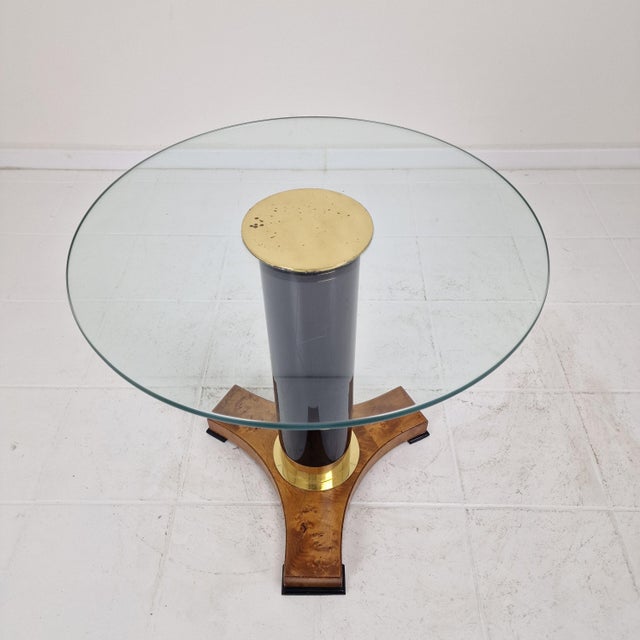 Postmodern Glass, Brass, and Wood Side Table, Germany, 1980s For Sale - Image 4 of 14