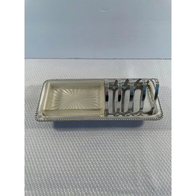 1940s English De Montfort Silverplated Toast Rack With Frosted Glass Butter Dish For Sale - Image 13 of 13