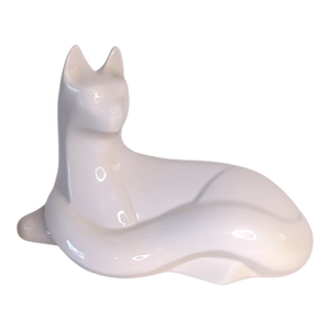 1990s Royal Haeger White Recumbent Cat Large Ceramic Sculpture