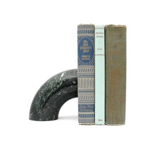 Abstract Green Marble Arch Bookends: Vintage Stone Decor by Bijan, Set of 2 For Sale - Image 3 of 12