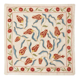 20"x20" 100% Silk Pillow Cover. Embroidered Throw Cushion. Handmade Lace Pillow For Sale