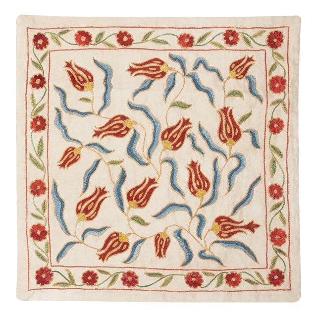 20"x20" 100% Silk Pillow Cover. Embroidered Throw Cushion. Handmade Lace Pillow For Sale