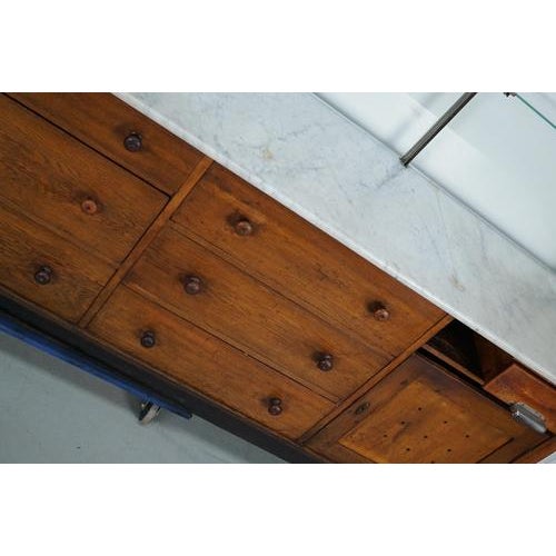 Large Antique Art Deco German Oak & Marble Chocolate Shop Counter, 1920s For Sale - Image 10 of 18