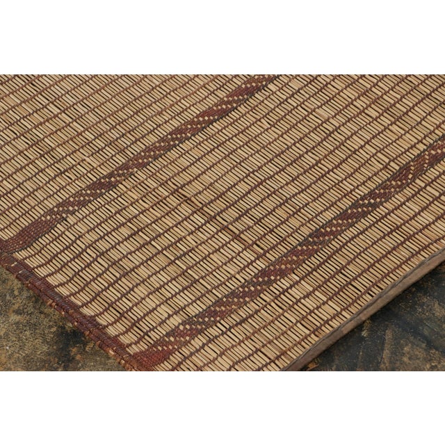 Traditional Vintage Tuareg Mat, Beige-Brown With Vertical Geometric Stripes - Rug & Kilim For Sale - Image 3 of 6