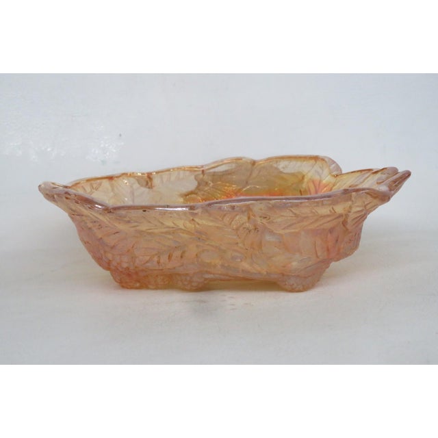 Indiana Glass Bowl Embossed Leaf and Loganberry Marigold Carnival Glass 5031b For Sale - Image 15 of 16