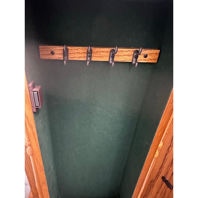 1960s Mid Century Revolving Jewelry Armoire in Oak Finish Free Standing Pilasters Mirror Chest of Draws For Sale - Image 11 of 17