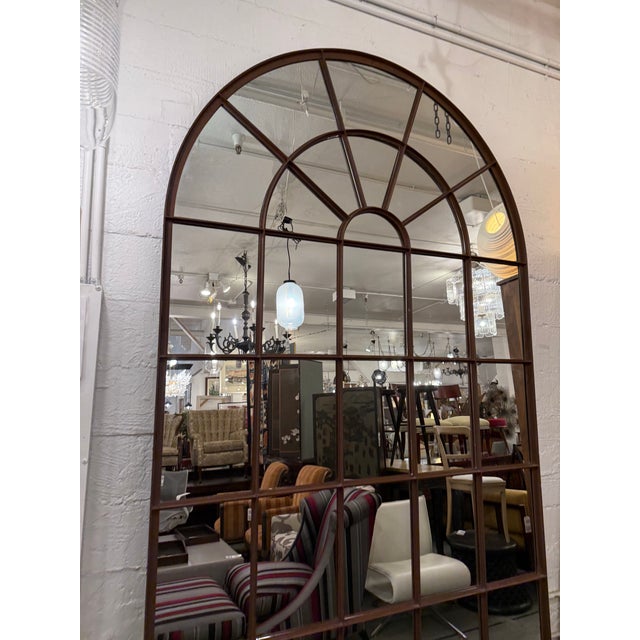 Brown Restoration Hardware Palladian Arched Windowpane Mirror For Sale - Image 8 of 12