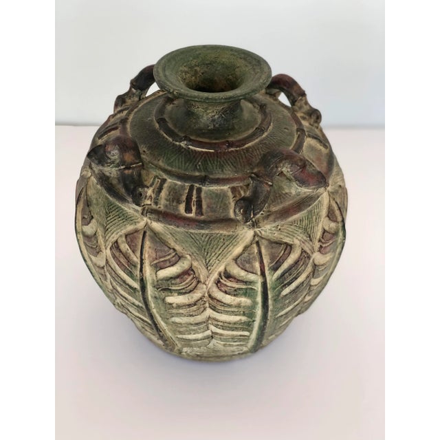 Art Deco 1940's Bas Relief Vase With Botanical Details For Sale - Image 3 of 9