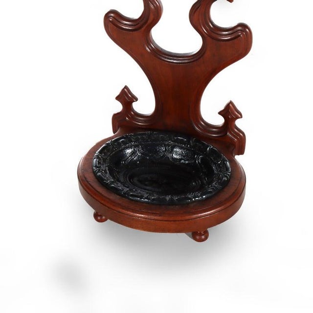 Antique Rococo Walnut Umbrella Stand With Cast Iron Tray Unsigned C1890 Measures - 38 3/8" x 13 1/2" x 9 3/4" A Rococo-...