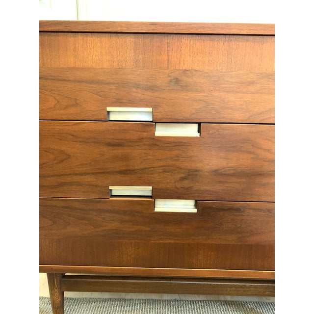 1950s Mid Century Modern American Of Martinsville Walnut And Aluminum Inlaid Credenza