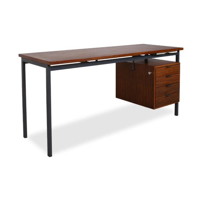 Wooden Apples, Wooden Desk, Brown Teak, Bauhaus Style, Drawers For Sale - Image 3 of 17