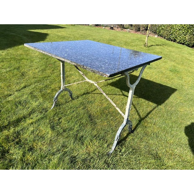 Metal French Marble Topped and Cast Iron Bistro Table For Sale - Image 7 of 8