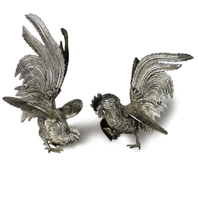 Bronze Cast Roosters in Silver, 1900s, Set of 2 For Sale - Image 11 of 11