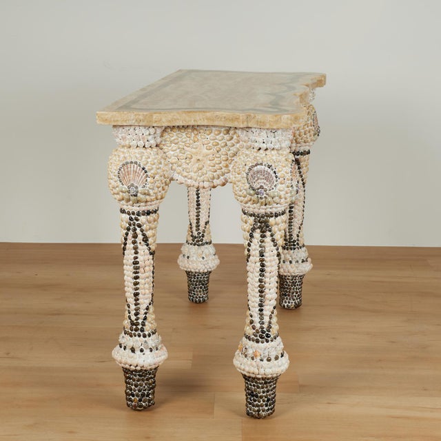 Vintage Marble Top Seashell Encrusted Console Table For Sale - Image 9 of 14