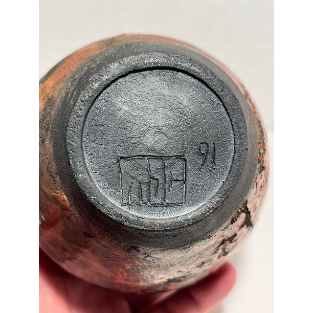1990s 1991 Vintage Studio Art Pottery Drip Copper Glaze Ceramic Vase Signed 5" For Sale - Image 5 of 7