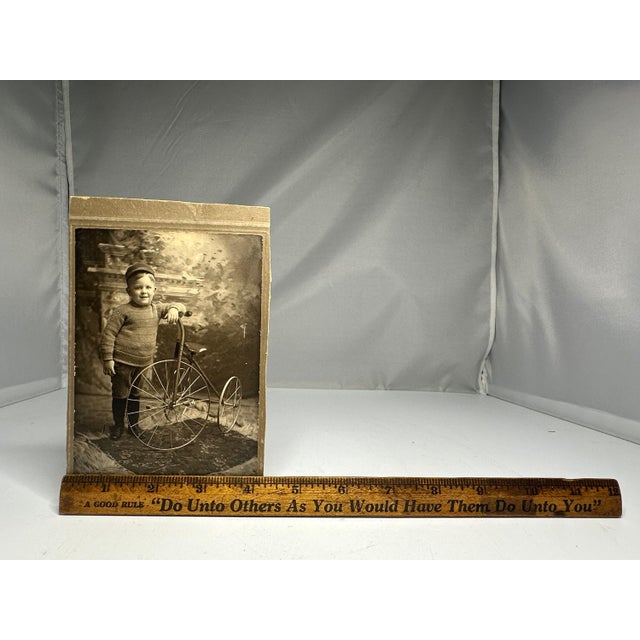 Photography Antique Cabinet Card Photo: Young Boy with Tricycle, 19th Century For Sale - Image 7 of 7