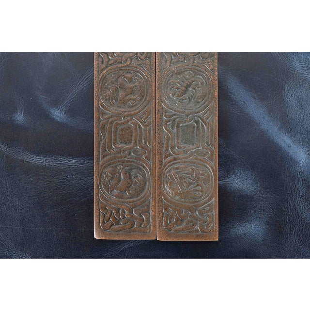 Tiffany Studios New York Zodiac Bronze Blotter Ends With Leather Desk Blotter For Sale - Image 11 of 14