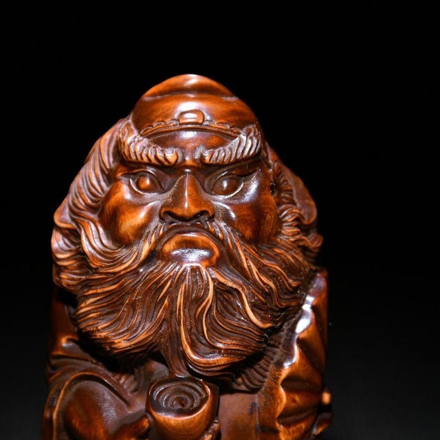 Chinese Chinese Boxwood Carved Zhong Kui Wood Figurine For Sale - Image 3 of 9