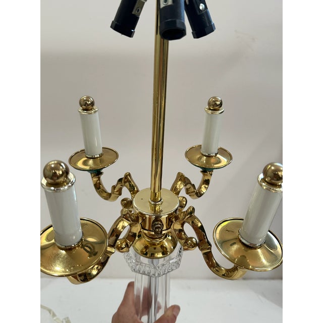 Metal 1980s Beth Weissman Malachite and Brass Four Arm Lamp For Sale - Image 7 of 8