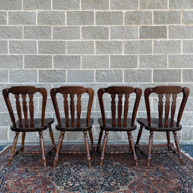 1980s 1980s Ethan Allen Old Tavern Antiqued Pine Rustic Traditional Country Chairs - Game Table / Dining Chairs - Set of 4 For Sale - Image 5 of 10