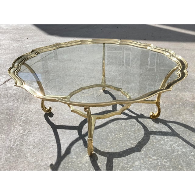 Scalloped Brass & Glass Coffee Table Manner of Labarge Italy For Sale - Image 11 of 13