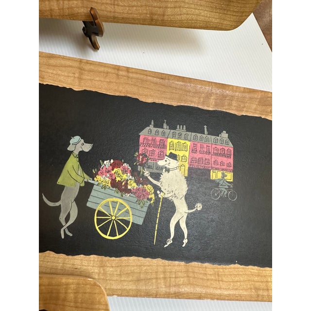 1950s 1950s Signed Kentley "The Romance of Fifi and Pepe" Full Set(4) Wooden Tray For Sale - Image 5 of 16