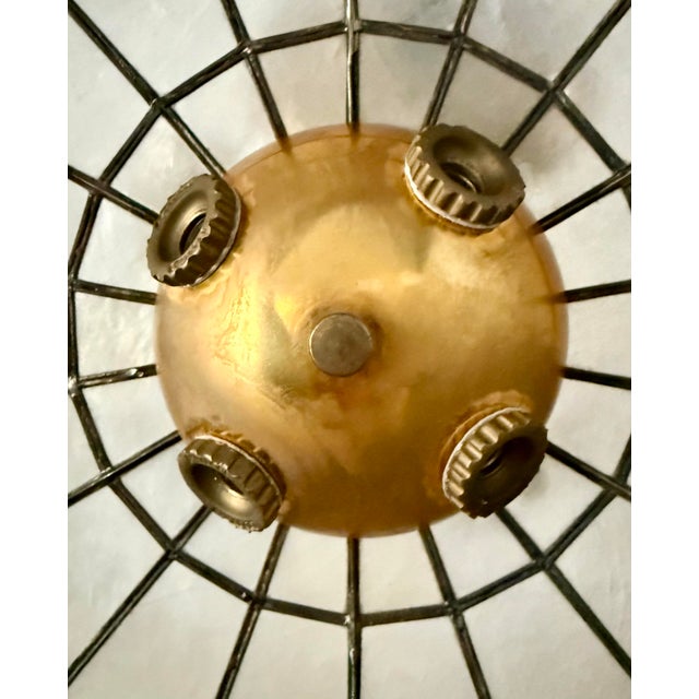 Vintage Capiz Shell Pendant Light With Brass Hardware and Scalloped Edge For Sale - Image 9 of 10