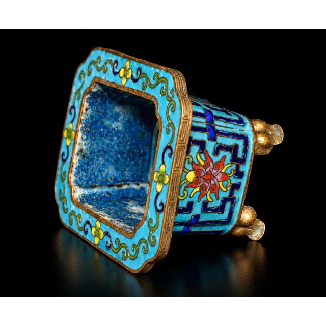 Chinese Antique Cloisonne Censer Brass Incense Burner Turquoise Enamel For Sale - Image 12 of 13