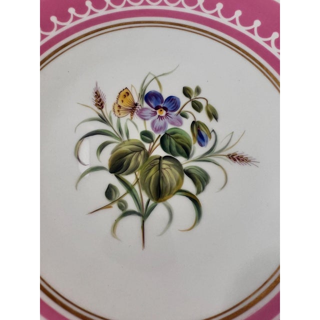 Antique French Pink Old Paris Porcelain hand-painted dessert set with 12 plates and 5 assorted tazzas, porcelain with gilt accents - 17 pcs For Sale In Kansas City - Image 6 of 18