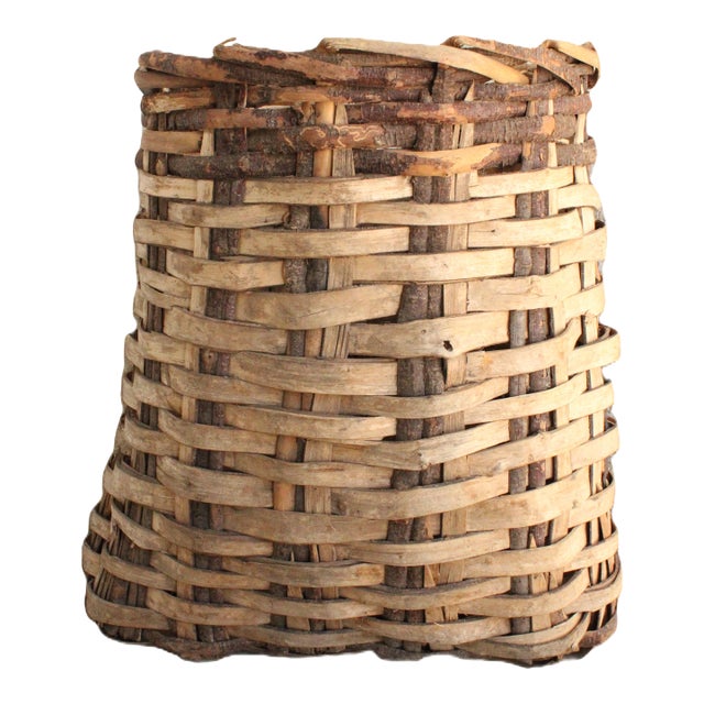 Extra Large Antique Willow Harvest Basket /23" For Sale