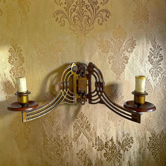 Art Nouveau Style Brass Articulated Double Piano Wall Sconce Lamp, 1900s, 1890s For Sale - Image 17 of 17