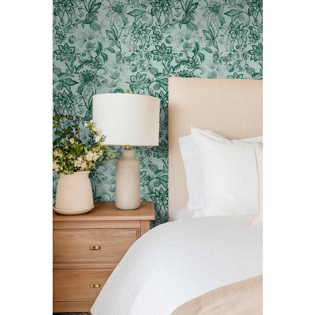Not Yet Made - Made To Order Floral & the Frog Chinoiserie Grasscloth Wallpaper by House Party | Jade Green | 6 Yards For Sale - Image 5 of 7
