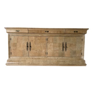 1990's Vintage Henredon Charles X Burl Wood Sideboard With Brass Hardware For Sale