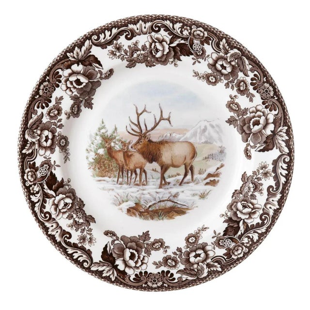 English Spode Woodland American Wildlife Salad Plate 8", Elk For Sale - Image 3 of 3