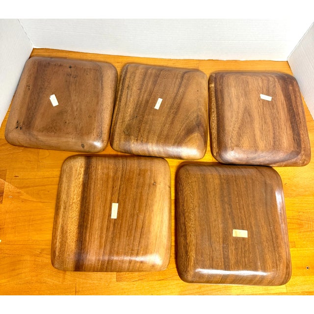 Vintage Teak-Wood Appetizer Plates Set of 10 For Sale - Image 9 of 9