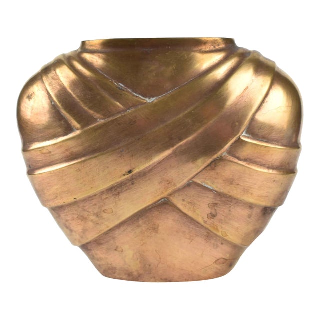 Late 20th Century Modern Art Deco Gold Solid Brass Vase For Sale