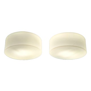Vintage Minimalist Ceiling Lamps with White Metal Brackets and White Opal Glass Shades by Zumtobel, 1990s, Set of 2 For Sale
