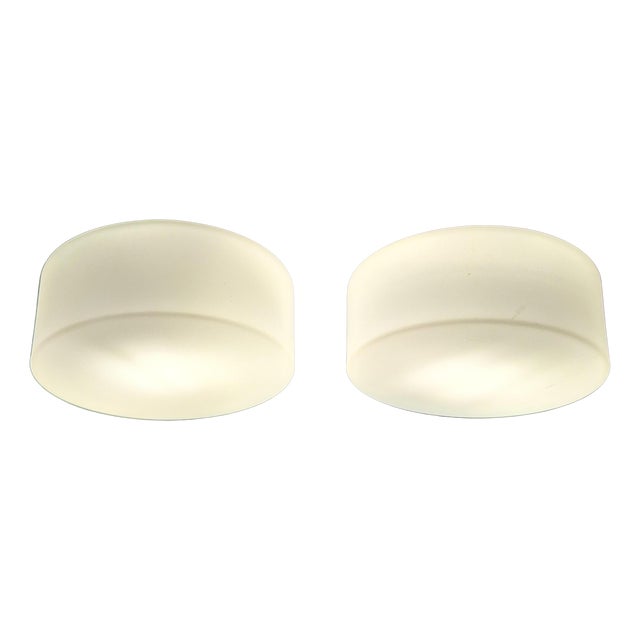 Vintage Minimalist Ceiling Lamps with White Metal Brackets and White Opal Glass Shades by Zumtobel, 1990s, Set of 2 For Sale