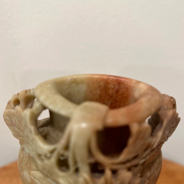 Antique Chinese Floral Carved Soapstone Vase For Sale - Image 12 of 13