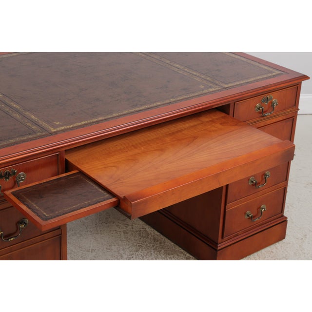 2010s Reprodux Bevan Funnel Leather Top Yew Wood Desk For Sale - Image 5 of 18
