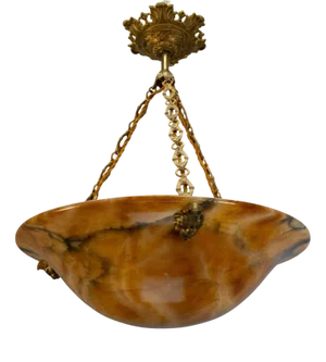 Neo-Classical French Amber Alabaster and Bronze Pendant Light, 1900s