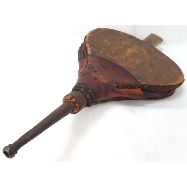 American Antique American Primitive Blacksmith Made Fireplace Bellows For Sale - Image 3 of 13