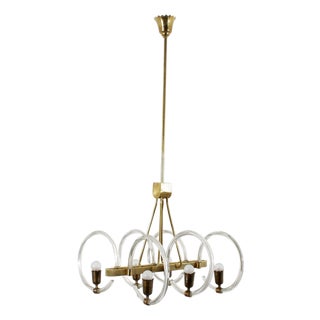 Mid-Century Murano Glass and Brass Chandelier from Barovier & Toso, Italy, 1940s For Sale