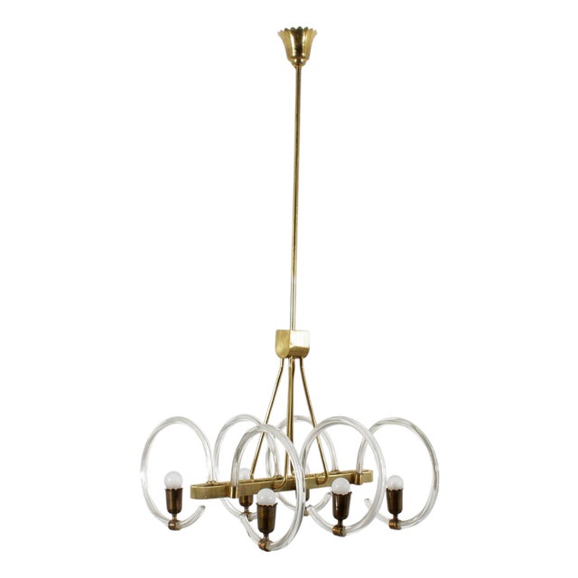 Mid-Century Murano Glass and Brass Chandelier from Barovier & Toso, Italy, 1940s For Sale