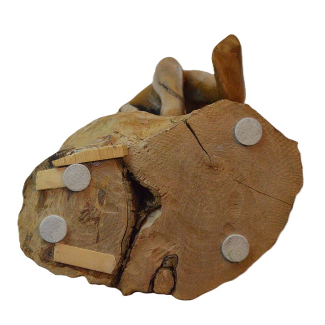 Brown Hand Carved Signed Biomorphic Solid Wood Large Seated Female Sculpture For Sale - Image 8 of 13