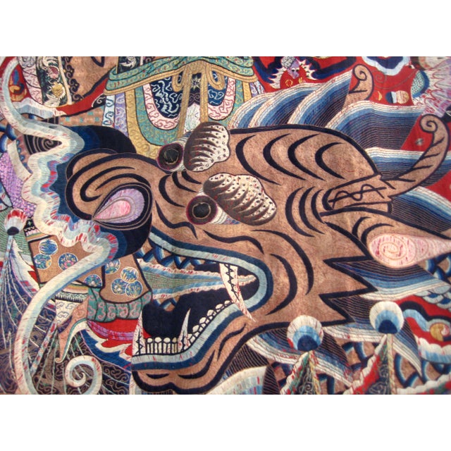 Textile Chinese Large Silk Embroidered Opera Curtain Tapestry 19 Century For Sale - Image 7 of 18