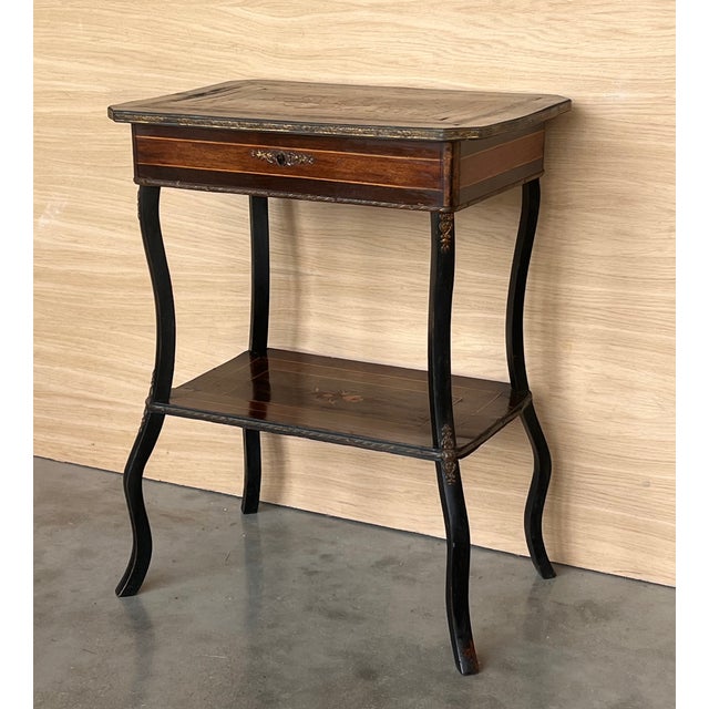 Late 19th Century Sewing Table in Wood Marquetry and Brass, France, 1890s For Sale - Image 9 of 16