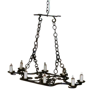 Early 20th Century French Wrought Iron 8-Light Flat Bottom Island Chandelier